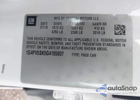 2016 Buick Verano 1Sv z USA, uszkodzony, nr VIN 1G4PV5SK5G4185897